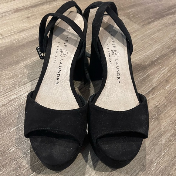 Chinese Laundry, black suede platform sandal. Worn only a few times, like new - Picture 1 of 3